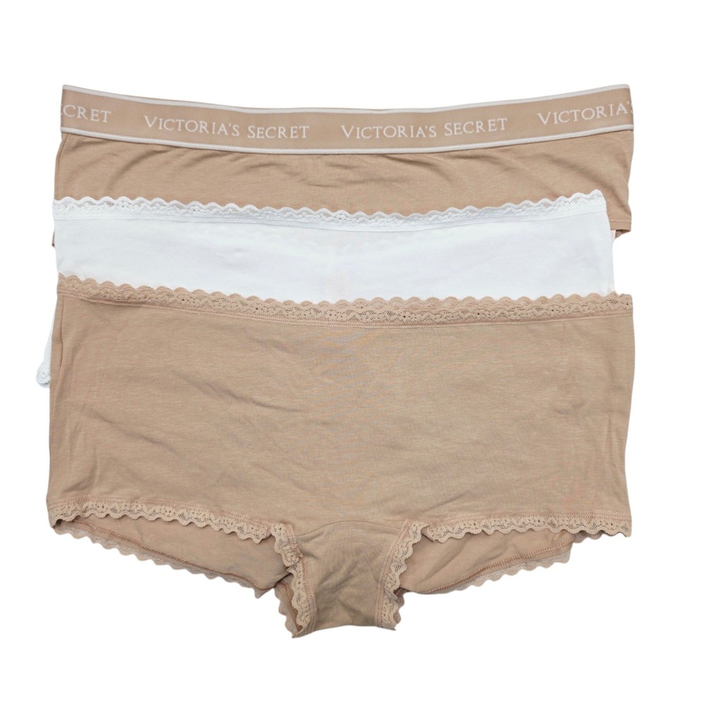 Victoria's Secret 3 Pack Panties XL NWT Boy Short Cheeky Hiphugger Tan White